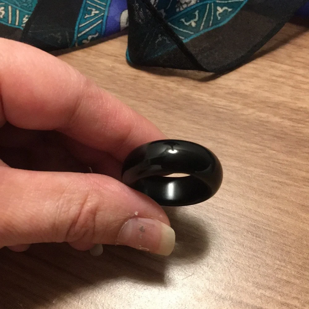 🎲TRADED🎲BLACK AGATE ring, unisex band - Picture 9 of 17